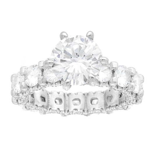 Anello Solitario con Cubic Zirconia Bianco modello Eternity in ARGENTO 925 Galvanica Rodio