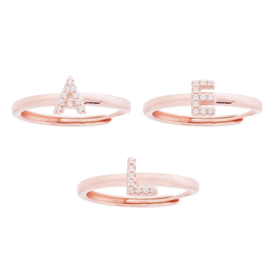 Anello Lettera con Zirconi Bianchi in ARGENTO 925 Galvanica Rosa