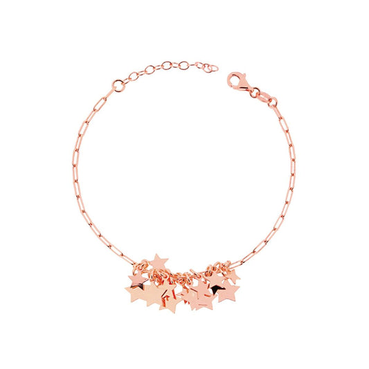 Bracciale Catena Veneziana allungata con Stelle plain pendenti in ARGENTO 925 Galvanica Rosa