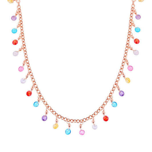 Collana catena Grumetta con Crystal multicolor pendenti in ARGENTO 925 Galvanica Rosa