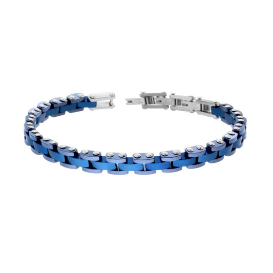 Bracciale Uomo maglia Imperniata con dettagli colore Blu in Ceramica in ACCIAIO