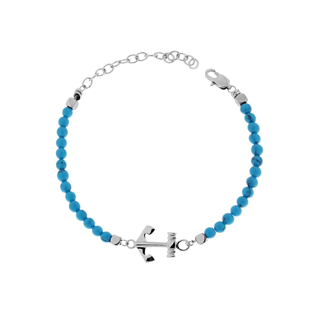 Bracciale Palline Turchese e Ancora in ACCIAIO