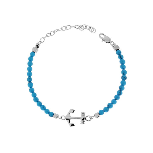 Bracciale Palline Turchese e Ancora in ACCIAIO