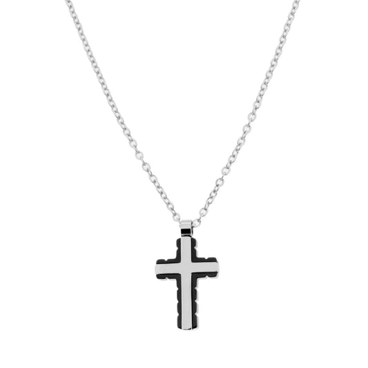 Collana Catena Forzatina con Croce Laccata Nero in ACCIAIO