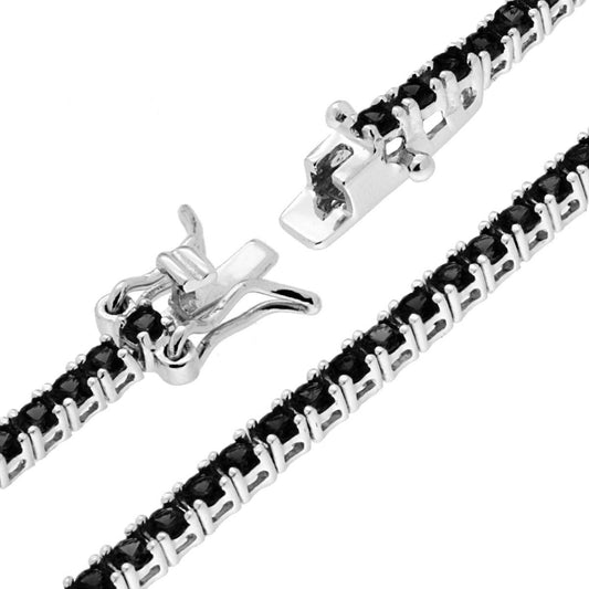 Bracciale Tennis Griffe cm 21 con Zirconi mm 2 Neri in ARGENTO 925 Galvanica Rodio