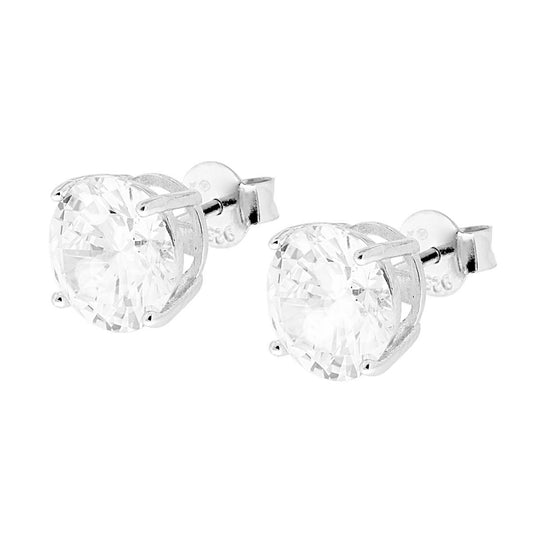 Orecchini Punto Luce Tondo con Zircone Bianco mm 9 in ARGENTO 925 Galvanica Rodio