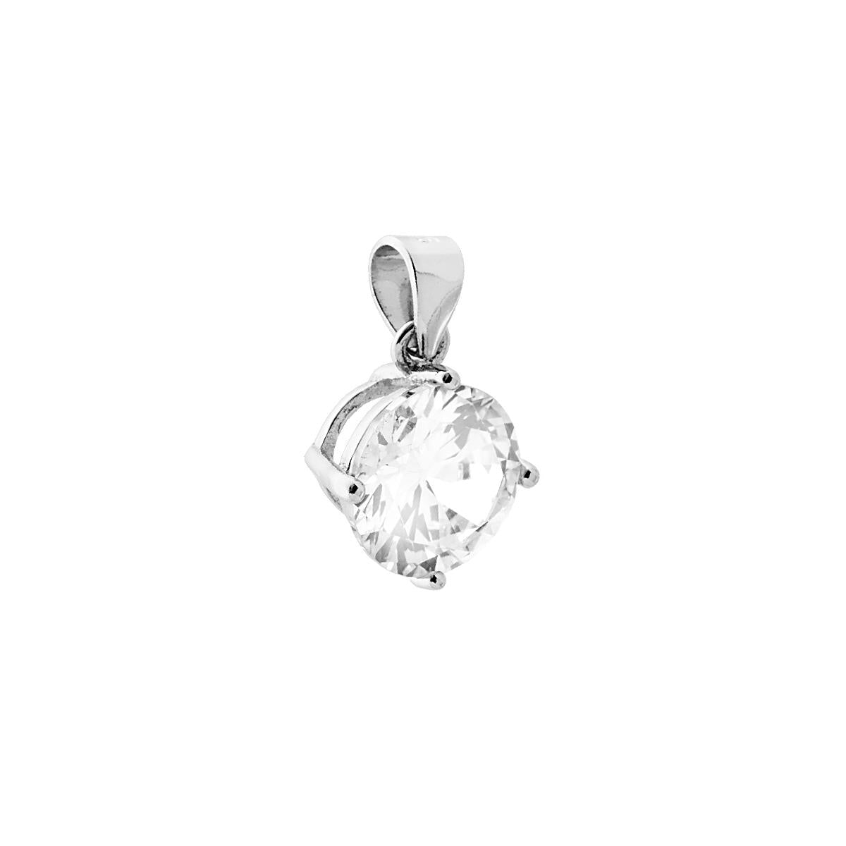 Ciondolo Punto Luce 4 Griffe mm 8 con Zircone Bianco Tondo in ARGENTO 925 Galvanica Rodio