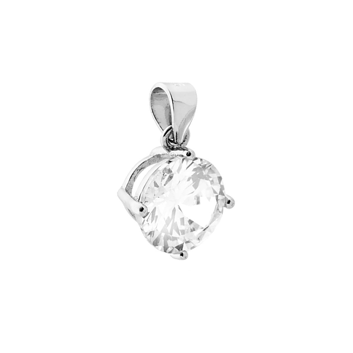 Ciondolo Punto Luce 4 Griffe mm 8 con Zircone Bianco Tondo in ARGENTO 925 Galvanica Rodio
