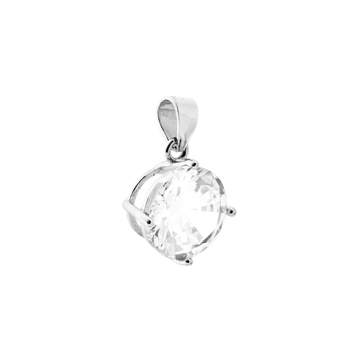 Ciondolo Punto Luce 4 Griffe mm 9 con Zircone Bianco Tondo in ARGENTO 925 Galvanica Rodio