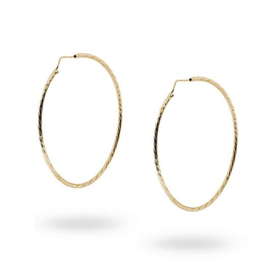 Orecchini a Cerchio Diamantato mm 35 con canna mm 2 in ARGENTO 925 Galvanica Oro