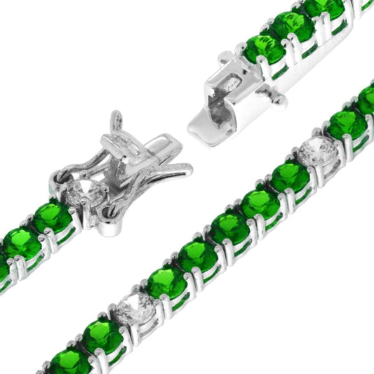 Bracciale Tennis Griffe cm 18 con Zirconi mm 3 Verde Smeraldo e Bianco alternati in ARGENTO 925 Galvanica Rodio