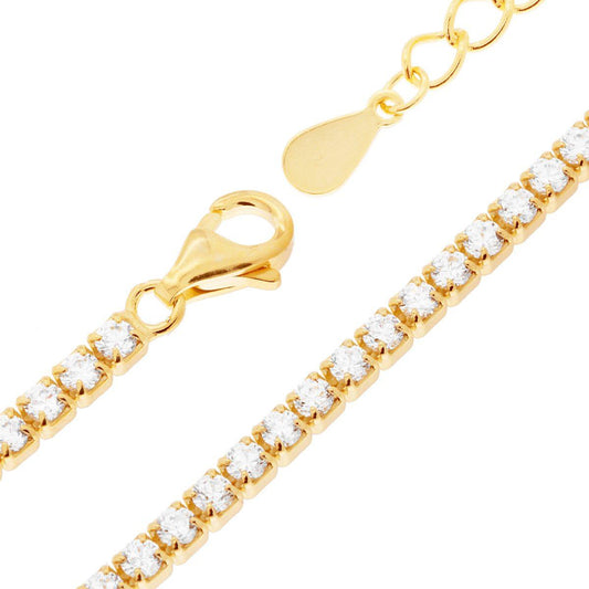 Bracciale Tennis Griffe cm 17+3 con Zirconi mm 2 Bianchi in ARGENTO 925 Galvanica Oro