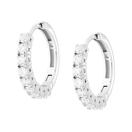 Orecchini Cerchio a scatto mm 22 con Zirconi Bianchi in ARGENTO 925 Galvanica Rodio