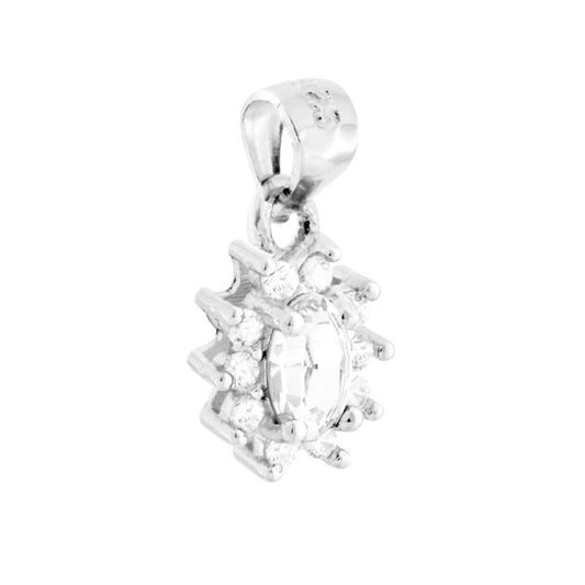 Ciondolo Zircone Ovale Bianco contornato da Zirconi Bianchi in ARGENTO 925 Galvanica Rodio
