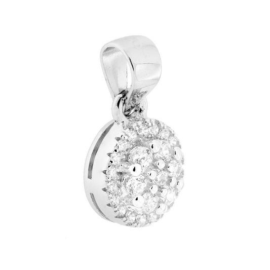 Ciondolo Tondo con Zirconi Bianchi in ARGENTO 925 Galvanica Rodio