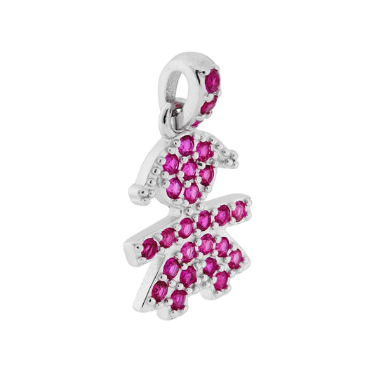 Ciondolo Bimba con Zirconi Rosso Rubino in ARGENTO 925 Galvanica Rodio