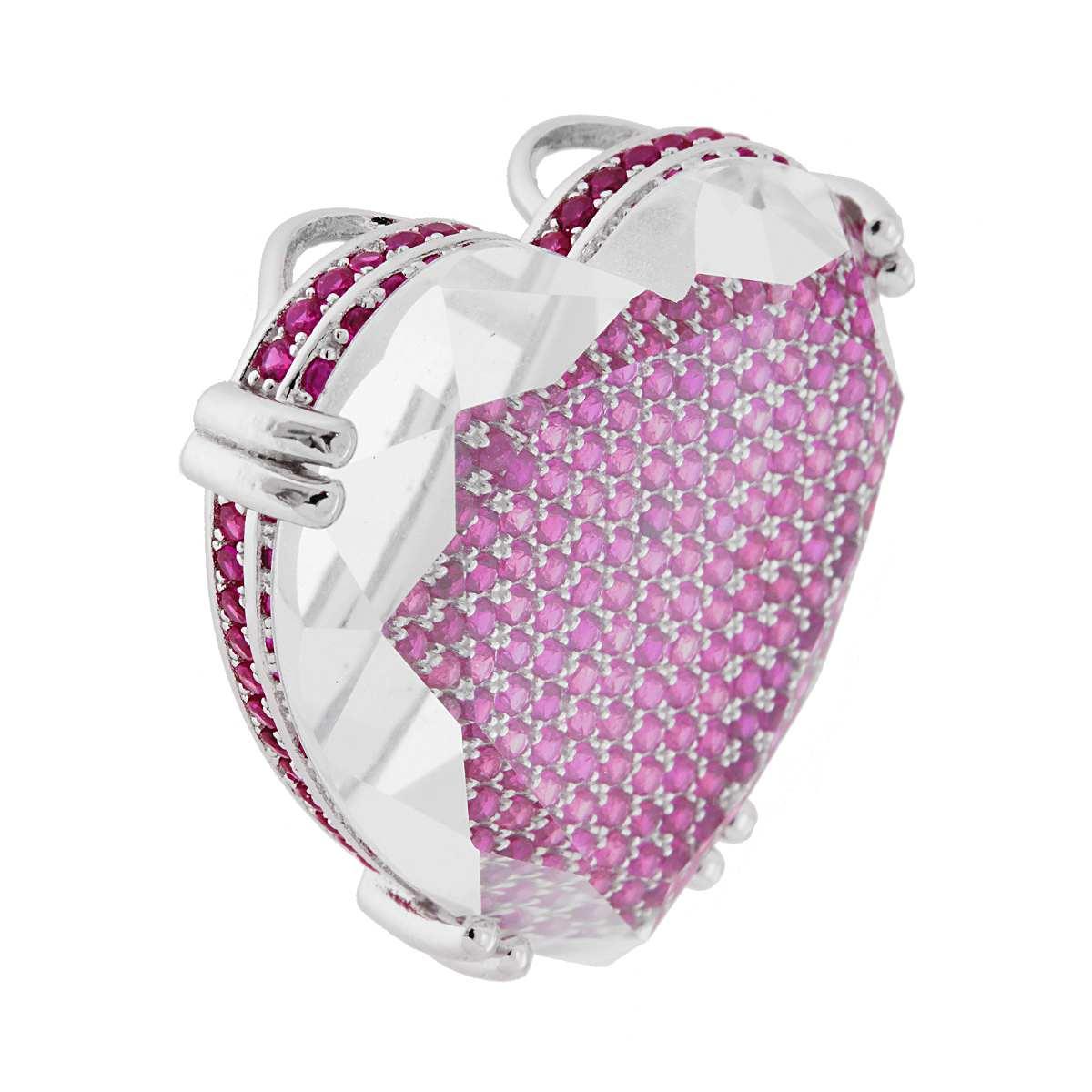 Ciondolo Cuore con Zirconi Rosso Rubino in ARGENTO 925 Galvanica Rodio