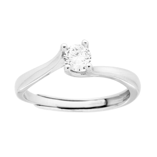 Anello Solitario con Cubic Zirconia Bianco mm 4 in ARGENTO 925 Galvanica Rodio