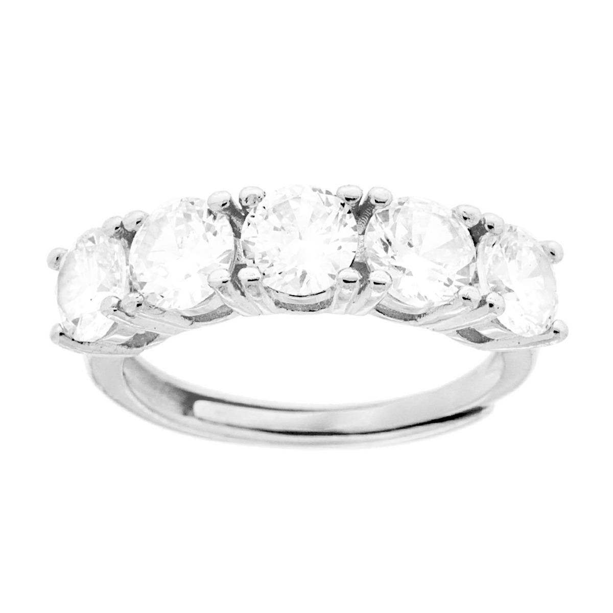 Anello Veretta con cinque Zirconi Bianchi mm 6 in ARGENTO 925 Galvanica Rodio