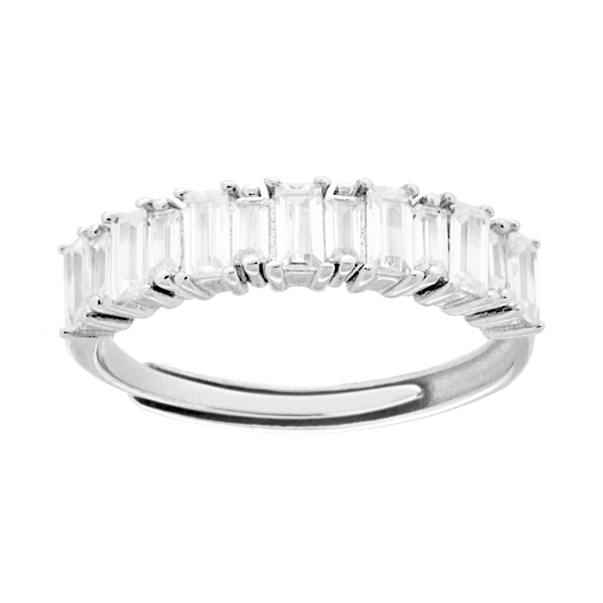 Anello Veretta Riviera con Zirconi taglio Baguette Bianchi in ARGENTO 925 Galvanica Rodio