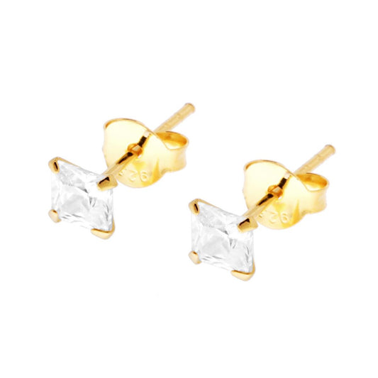 Orecchini Punto Luce Quadrato con Zircone Bianco mm 4 in ARGENTO 925 Galvanica Oro