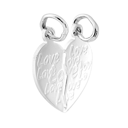 Ciondolo Cuore Spezzato che si spezza con incisione LOVE in ARGENTO 925 Galvanica Rodio