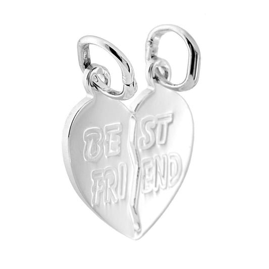 Ciondolo Cuore Spezzato che si spezza con incisione BEST FRIEND in ARGENTO 925 Galvanica Rodio