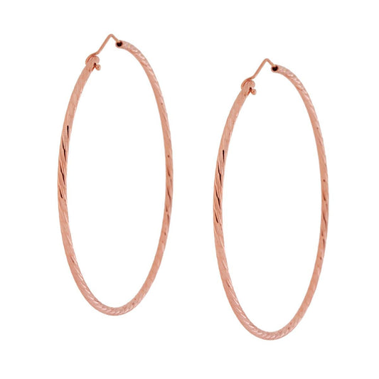 Orecchini a Cerchio mm 65 con canna Diamantata a Spirale mm 2 in ARGENTO 925 Galvanica Rosa