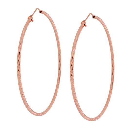 Orecchini a Cerchio mm 75 con canna Diamantata a Spirale mm 2 in ARGENTO 925 Galvanica Rosa