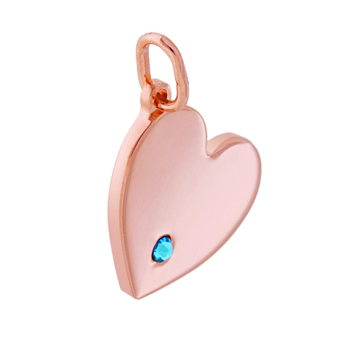 Ciondolo Cuore Plain con Zircone Azzurro in ARGENTO 925 Galvanica Rosa