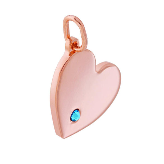 Ciondolo Cuore Plain con Zircone Azzurro in ARGENTO 925 Galvanica Rosa