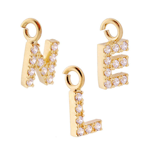 Ciondolo Lettera Iniziale Nome 11 mm con Zirconi Bianchi in ARGENTO 925 Galvanica Oro