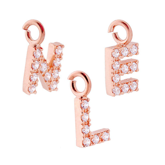 Ciondolo Lettera Iniziale Nome 11 mm con Zirconi Bianchi in ARGENTO 925 Galvanica Rosa