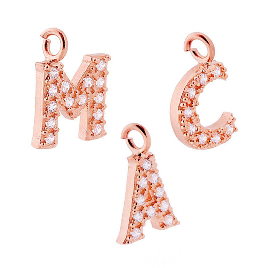 Ciondolo Lettera Iniziale Nome 13 mm con Zirconi Bianchi in ARGENTO 925 Galvanica Rosa