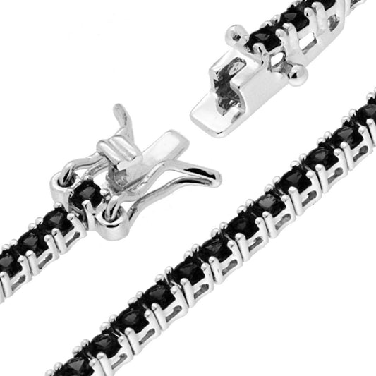 Bracciale Tennis Griffe cm 21 con Zirconi mm 2.5 Neri in ARGENTO 925 Galvanica Rodio