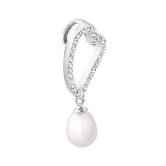 Ciondolo Cuore con Perla di fiume e Zirconi Bianchi in ARGENTO 925 Galvanica Rodio