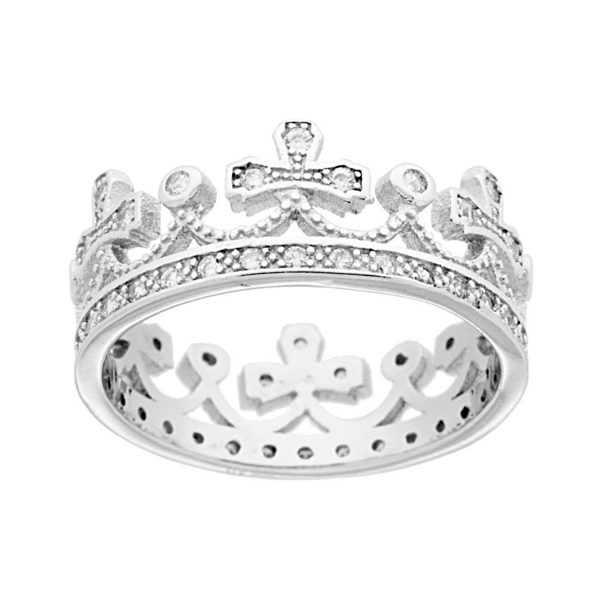 Anello Corona con Cubic Zirconia Bianchi in ARGENTO 925 Galvanica Rodio