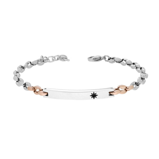 Bracciale Uomo Catena Marinara con dettagli Rosa e Targa in ACCIAIO