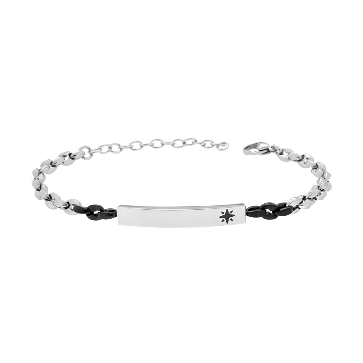 Bracciale Uomo Catena Marinara Nero e Targa con Rosa dei Venti in ACCIAIO