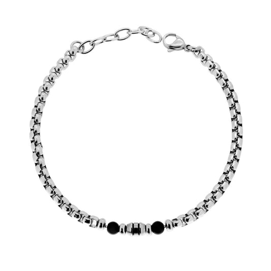 Bracciale Uomo con Catena Veneziana con Palline Nere Opache in ACCIAIO