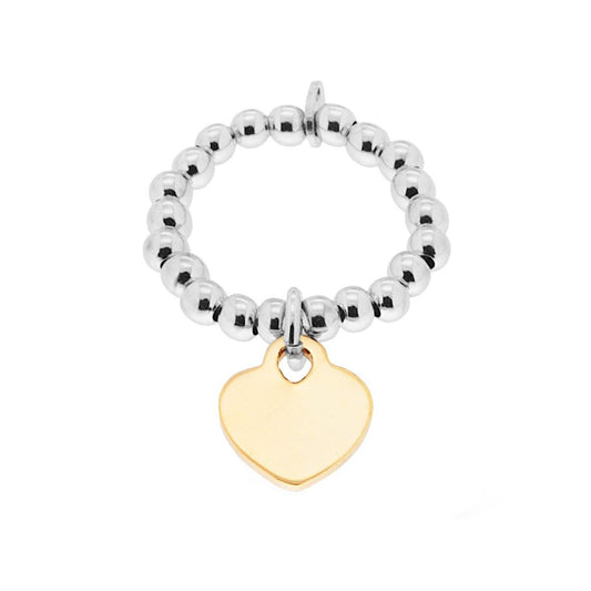 Anello Elastico con Palline lisce e Cuore plain Galvanica Oro in ARGENTO 925 Galvanica Rodio