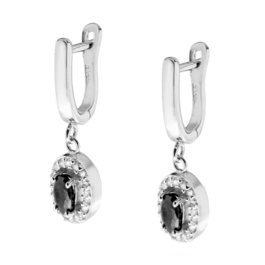 Orecchini Chiusura Inglese con Zircone Ovale Nero in ARGENTO 925