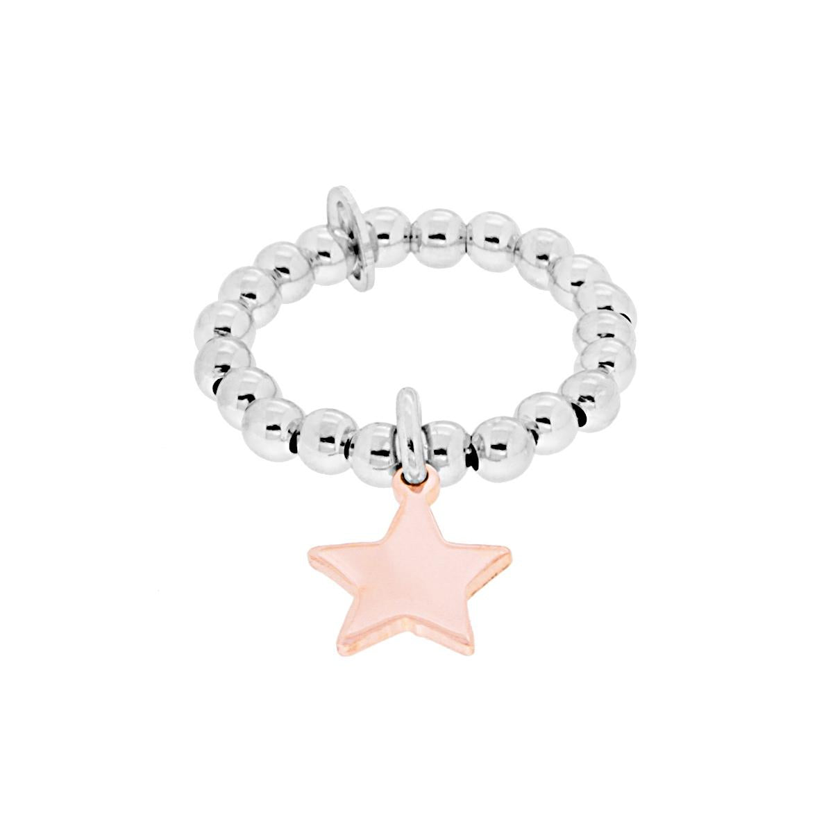Anello Elastico con Palline e Stella pendente Plain Rosa in ARGENTO 925 Galvanica Rodio