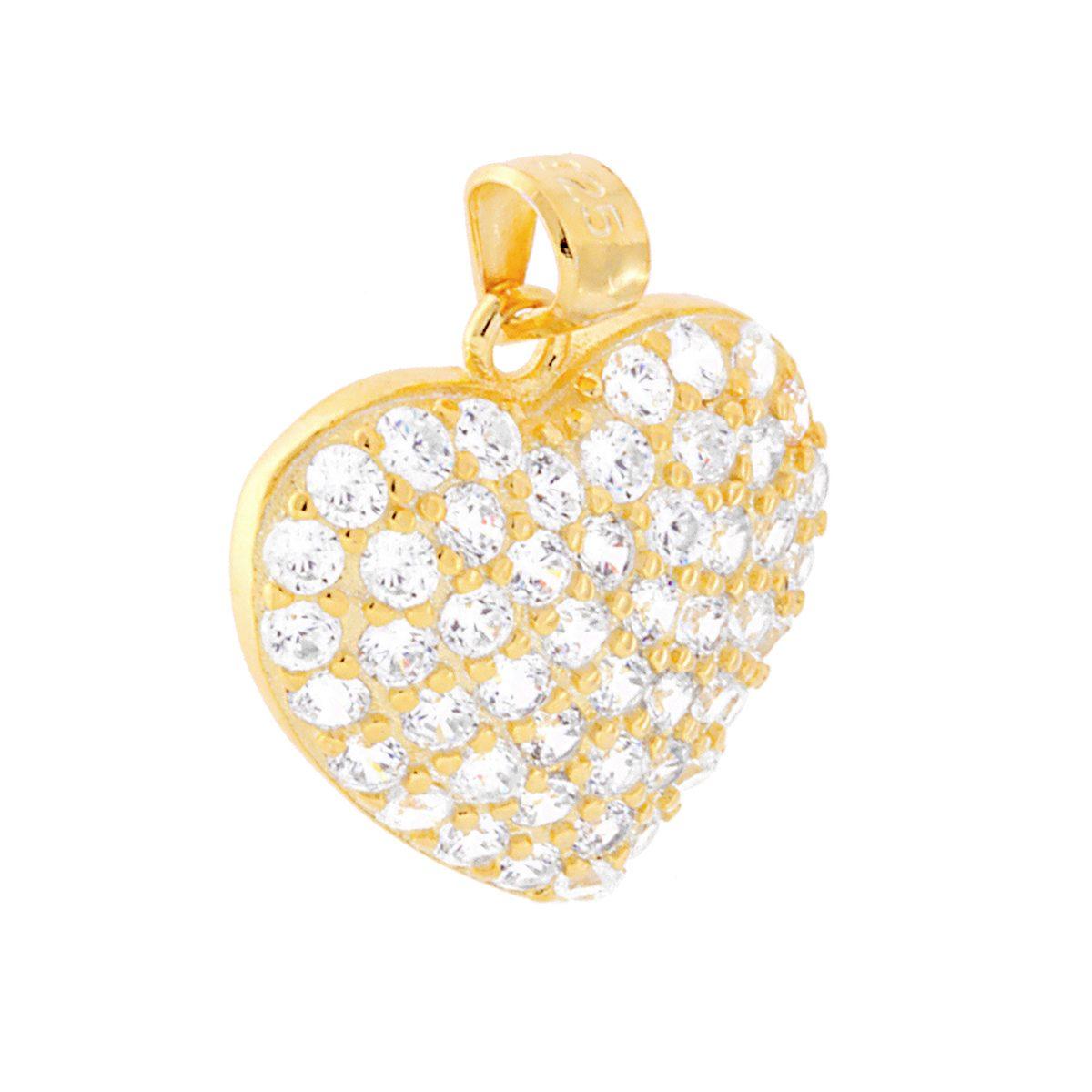Ciondolo Cuore con Zirconi Bianco in ARGENTO 925 Galvanica Oro