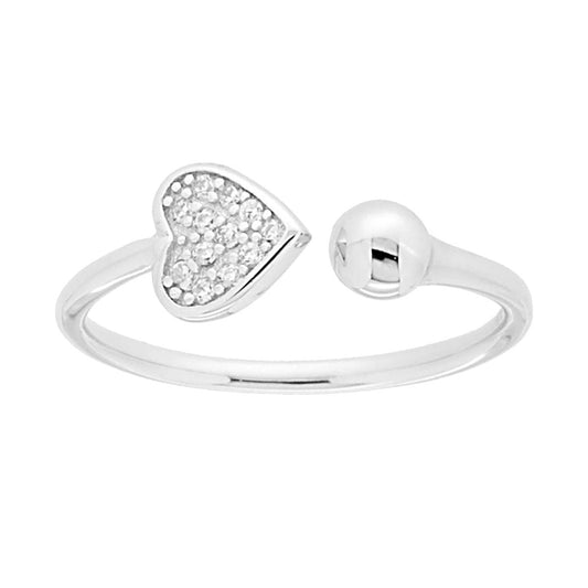 Anello Cuore con Cubic Zirconia Bianchi e pallina in ARGENTO 925 Galvanica Rodio