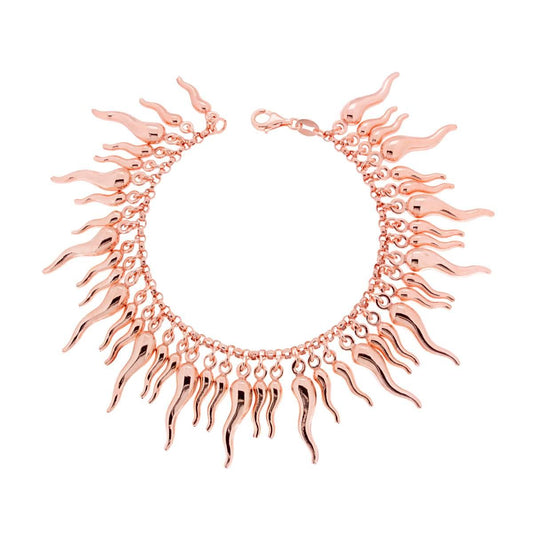Bracciale Catena rolo con Corni Portafortuna pendenti in ARGENTO 925 Galvanica Rosa
