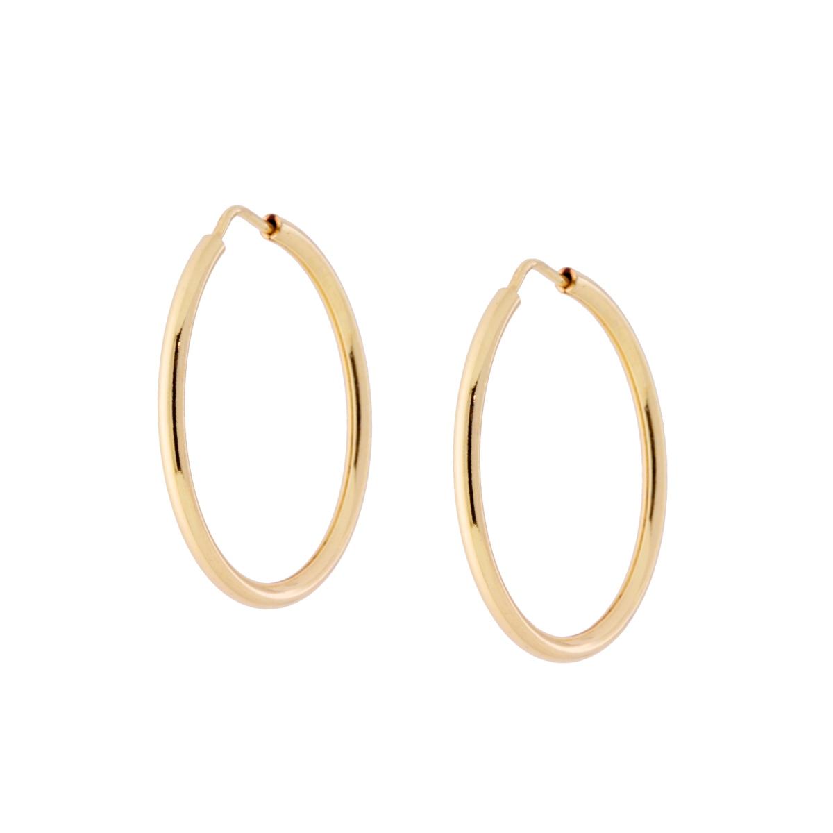 Orecchini a Cerchio Liscio mm 25 sezione canna mm 1.7 in ARGENTO 925 Galvanica Oro