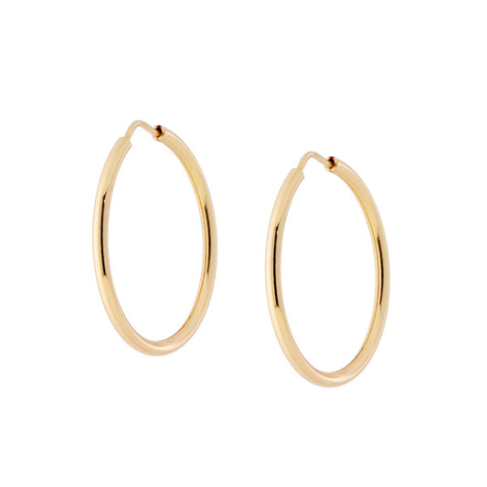Orecchini a Cerchio Liscio mm 25 sezione canna mm 1.7 in ARGENTO 925 Galvanica Oro