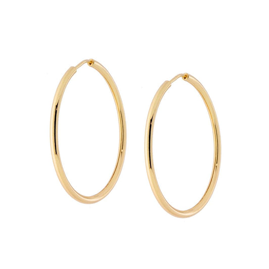 Orecchini a Cerchio Liscio mm 30 sezione canna mm 1.7 in ARGENTO 925 Galvanica Oro