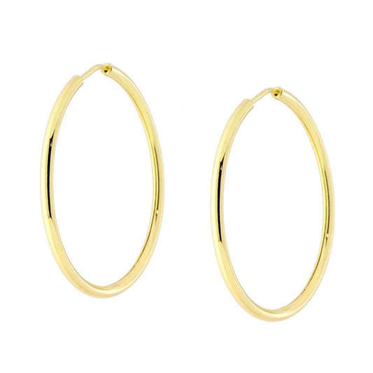 Orecchini a Cerchio Liscio mm 30 sezione canna mm 1.7 in ARGENTO 925 Galvanica Oro